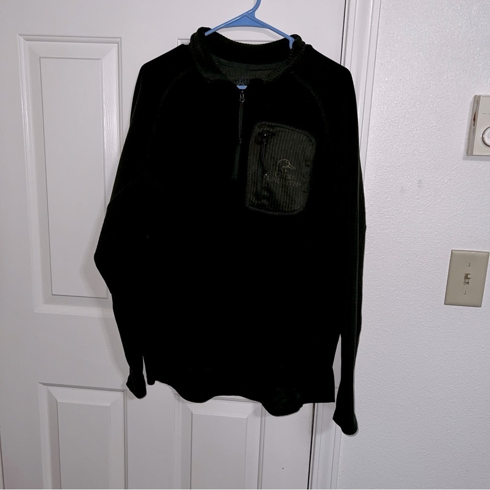 Ducks Unlimited Zip Up Fleece Sweatshirt Green Men's Size XL Collar
